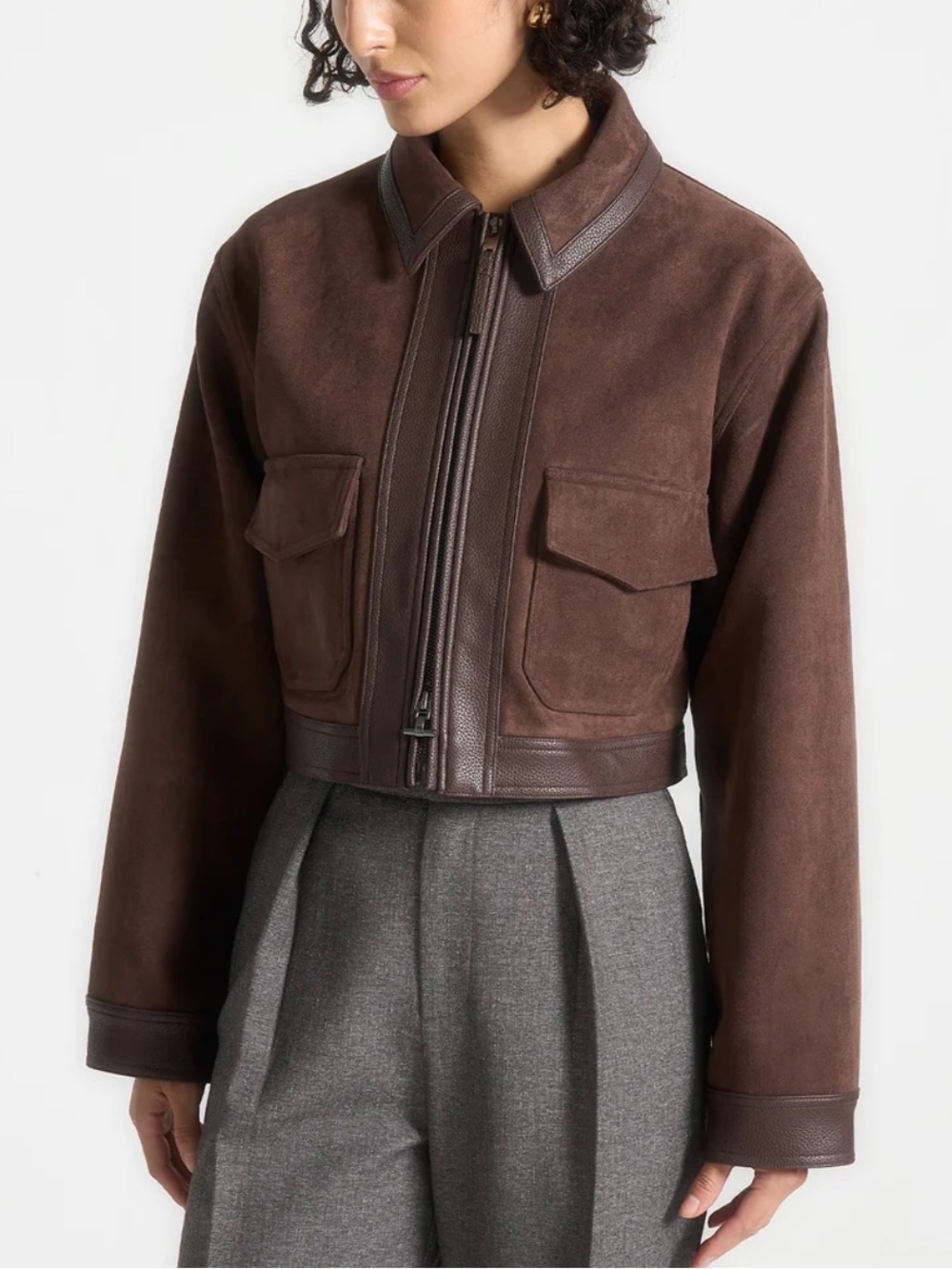 MANIERE DE VOIR Suede, with Leather Trims Jacket - Size 8 US